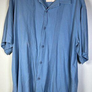 Vintage Silk Circa 1969 Men's XL Blue Camp Hawaiian MCM Fathers Day Gift BBQ